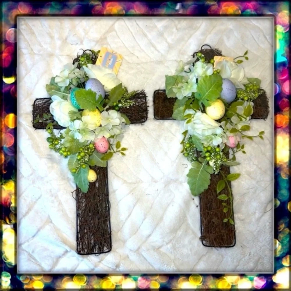 Easter Cross with Floral and Egg Accents